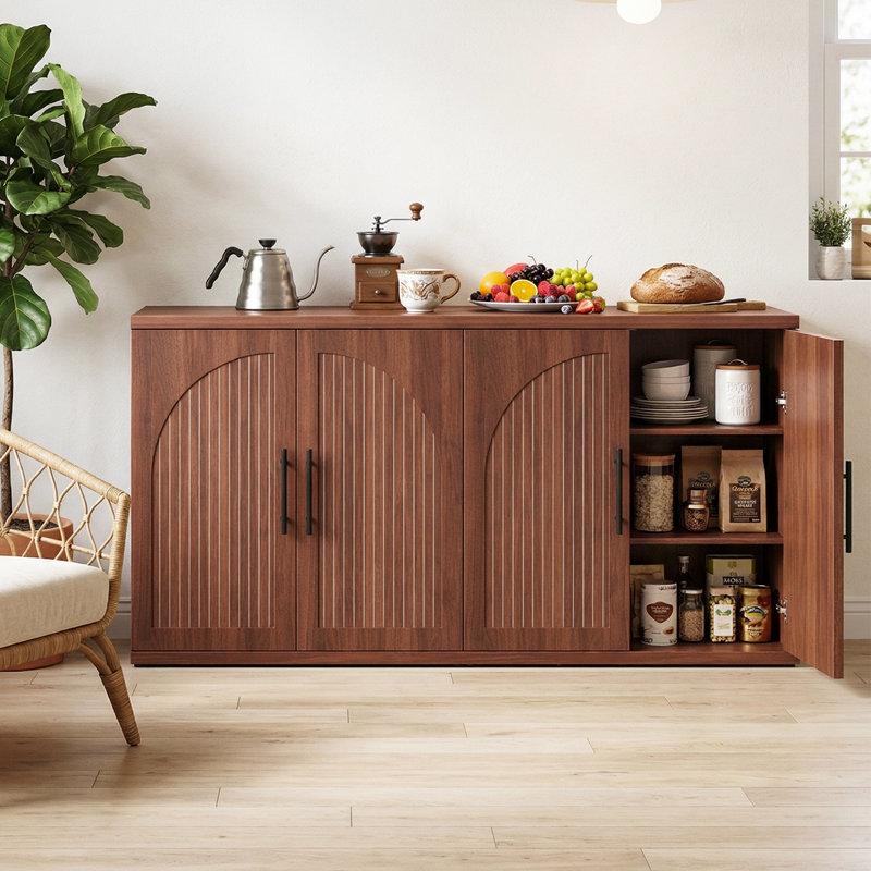 Storage Cabinet With Adjustable Shelves: Multi-Purpose Sideboard For Home, 31.5" H x 63" W x 15.8" D, Walnut