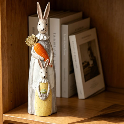 Bunny Decorations Rabbit Holding Basket and Carrot, Hand-Painted Crafts Statue, Spring Easter Bunny Figurine