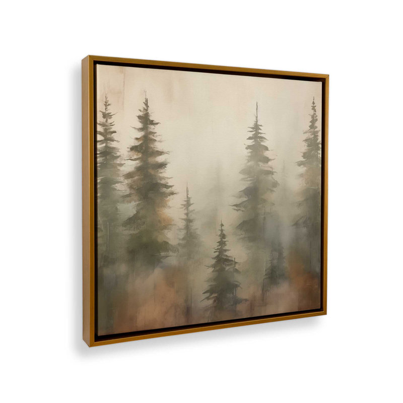 «Foggy Warm Forest II», reproduction sur toile, Cadre flottant doré, H 32,75 po x l 32,75 po x P 1,75 po, 1