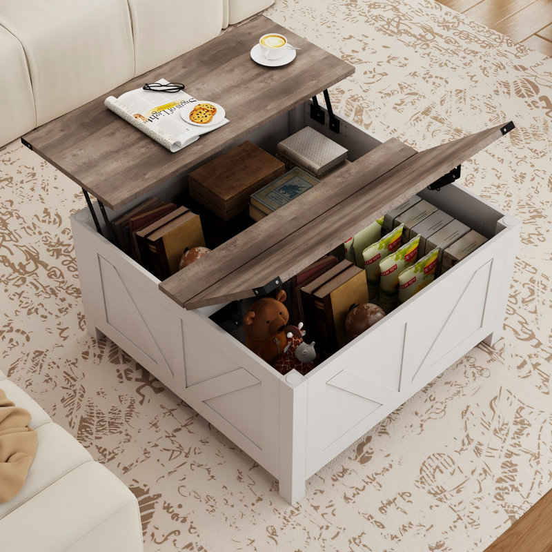 Table basse de 25 po de hauteur avec station de chargement et de rangement, tables basses à plateau relevable et tables centrales pour le salon