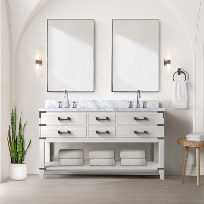 White Oak Double Bath Vanity 60 In. W X 22 In. D