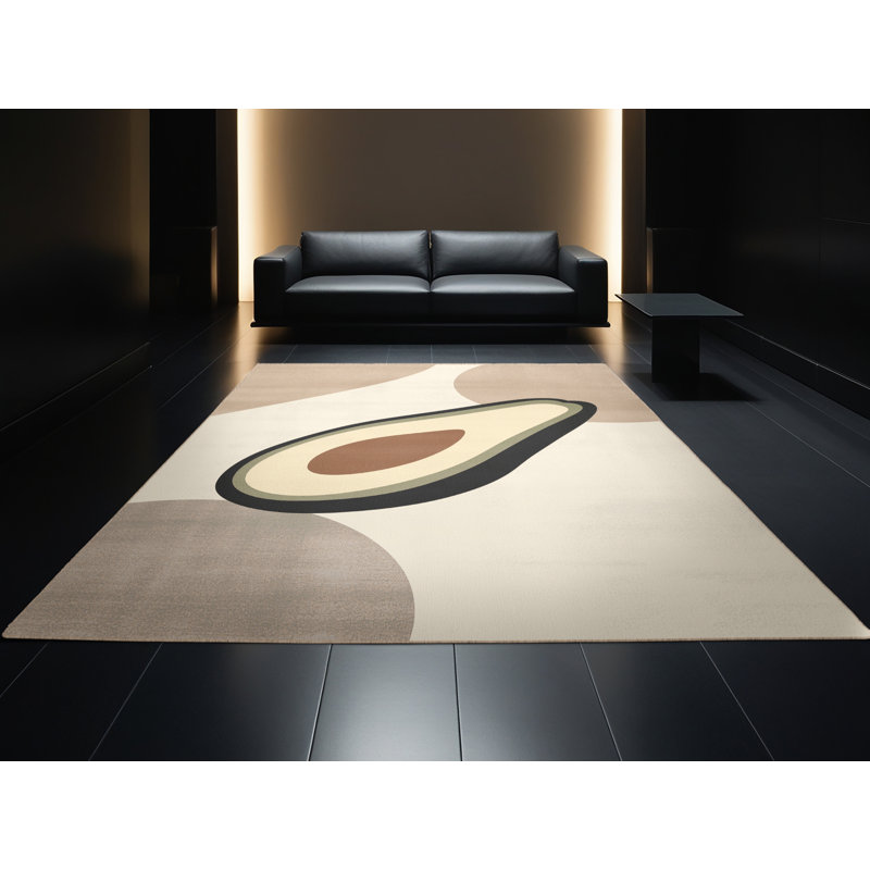 Tapis beige moelleux doux et moelleux à motif d'avocat Grasmere, 5 x 7