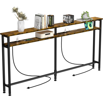 Double-Layer Narrow Console Sofa Table With Built-In Power Outlets & USB Ports, 4.9Ft Extension Cord, Sturdy Behind Couch Table For Living Room Or Off by 17 Stories