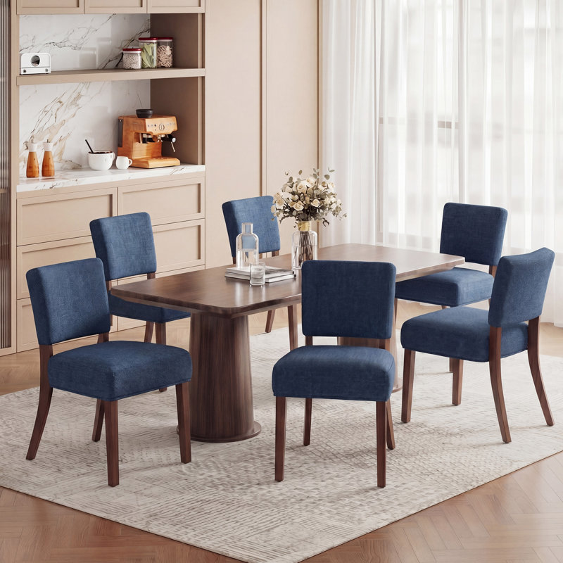 Upholstered Solid Wood Parsons Side Dining Chair, Blue
