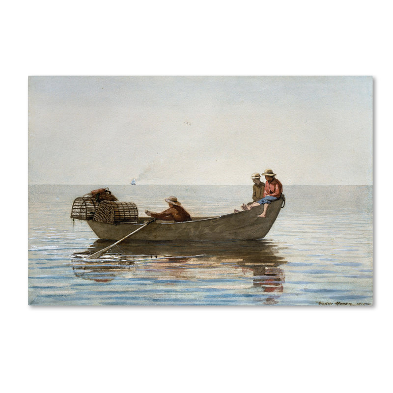 «Three Boy In A Dory with Lobster Pots» par Winslow Homer - impression sur toile tendue, H 12 po x l 19 po