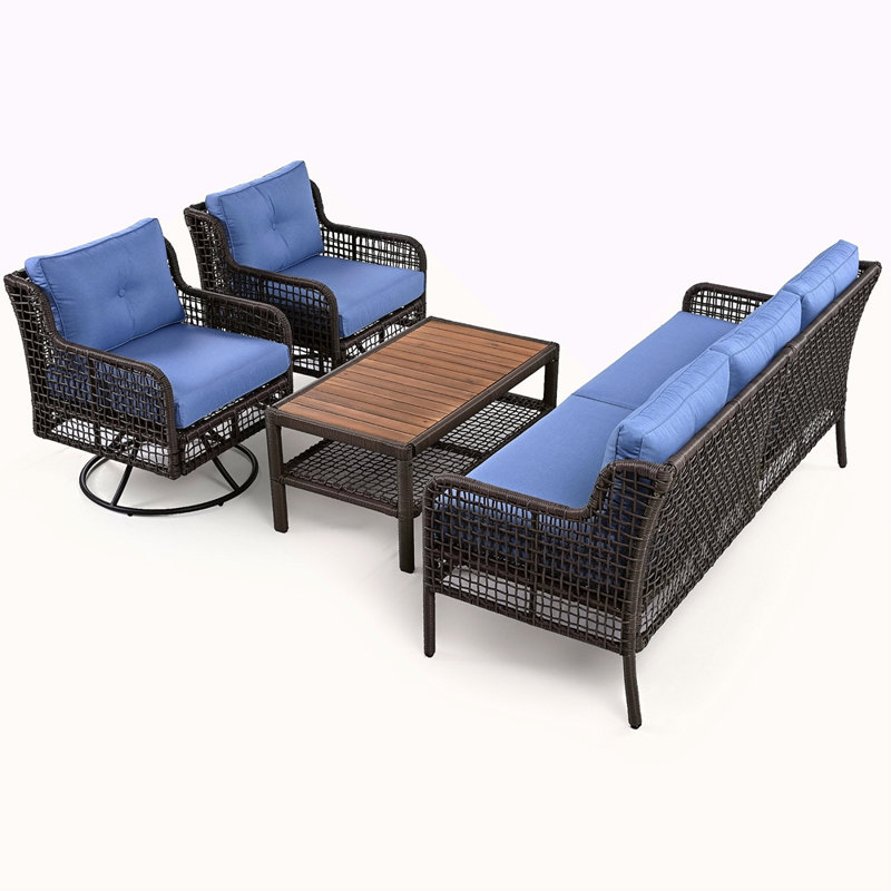 4 Pieces Patio Furniture Set With Swivel Chairs, Outdoor Wicker Sofas For 5-Person, Sectional Rattan Outdoor Conversation Set For Poolside Backyard Deck