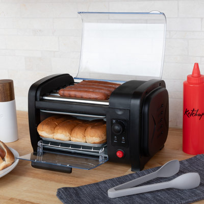 Great Northern Popcorn Hot Dog Toaster Oven - Countertop Hot Dog Roller with Bun Warmer and Adjustable Timer - Hot Dog Machine with Rollers and Bake Tray for Buns