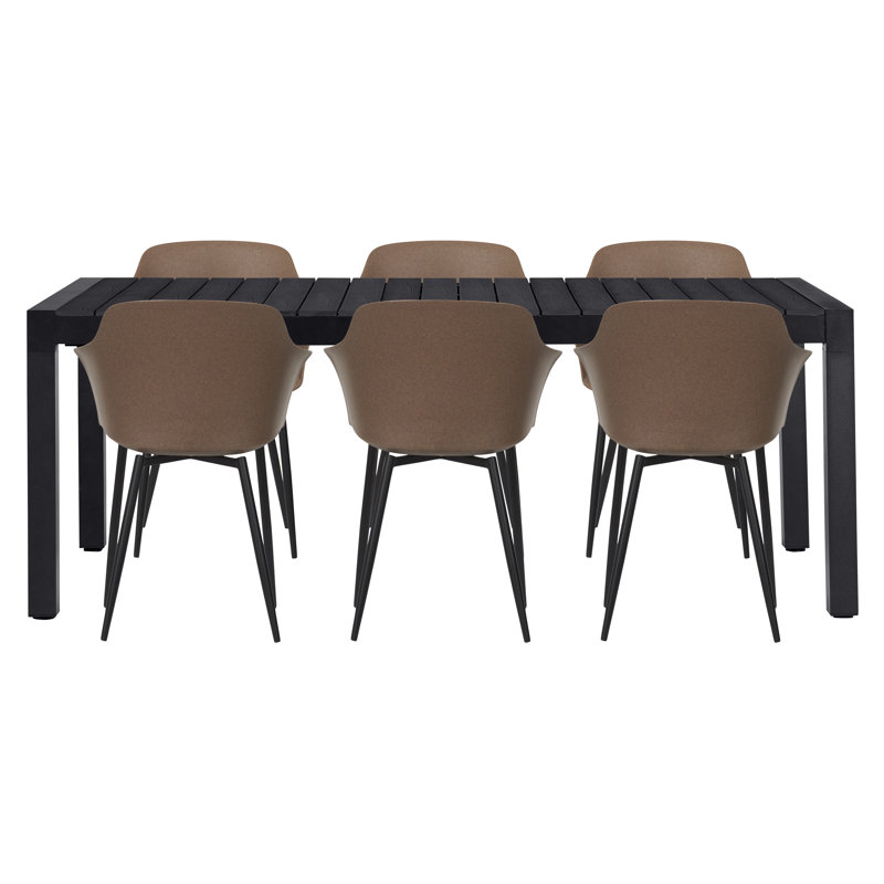 Koonce 6 - Person Patio Dining Set with Extendable Rectangular Table, Brown/Black