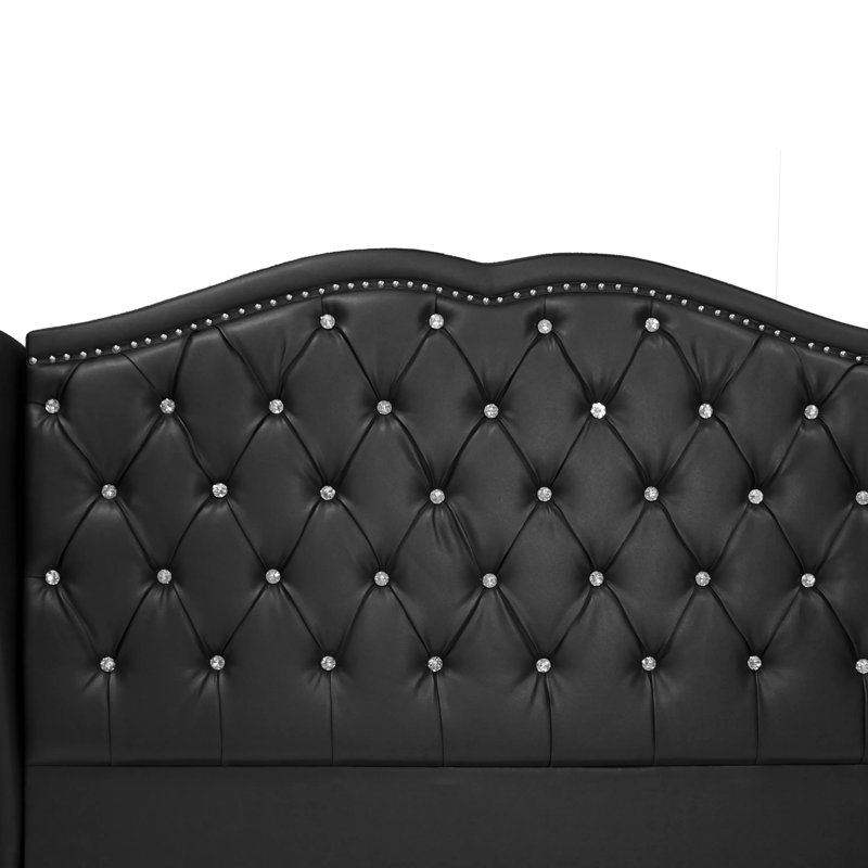 Lit plateforme tapissier Kansas, Grand, Noir
