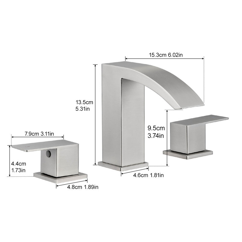 3 Hole 8 Inch Widespread Stainless Steel Basin Faucet With Double Lever Handles, Side Brushed Nickel Bathroom Supply Line, , Manual Operation