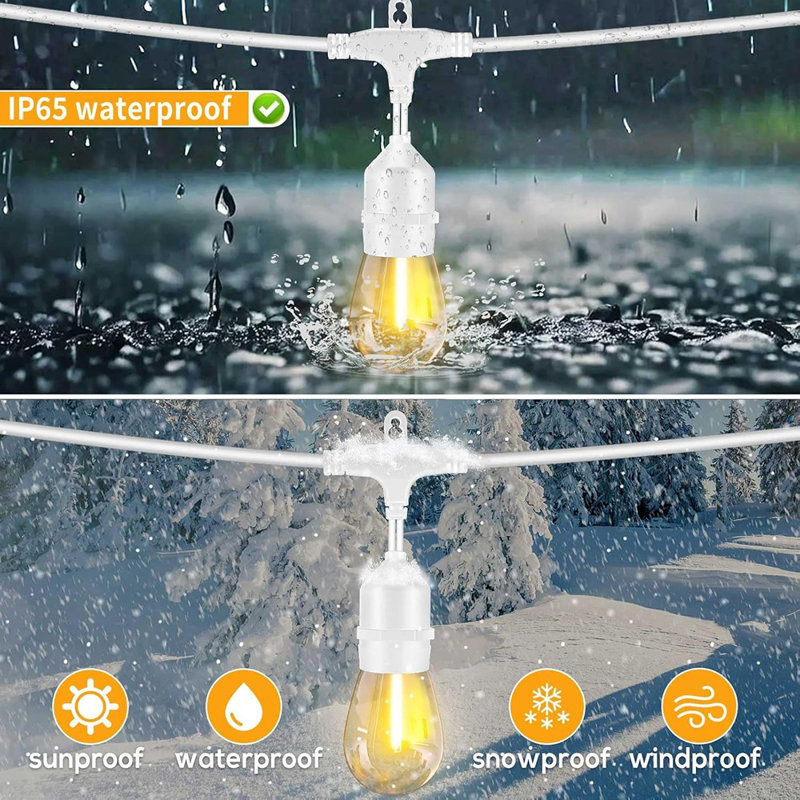 Outdoor String Lights LED White 100FT Patio Lights String With 3...