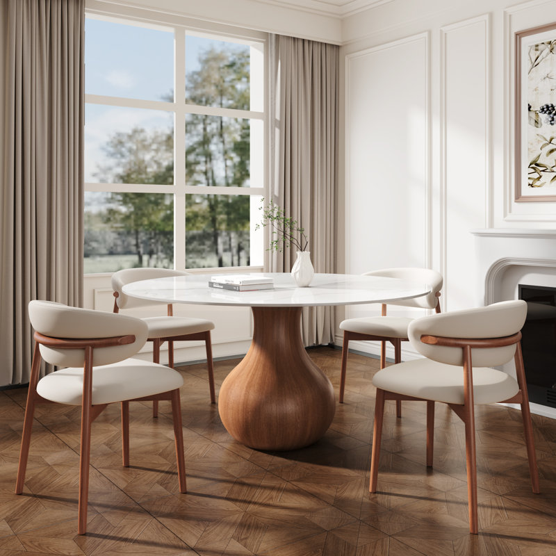 Otelia 7PCS Round Dining Table Chairs Set, Blanc, Ensemble de cinq pièces : table, quatre chaises