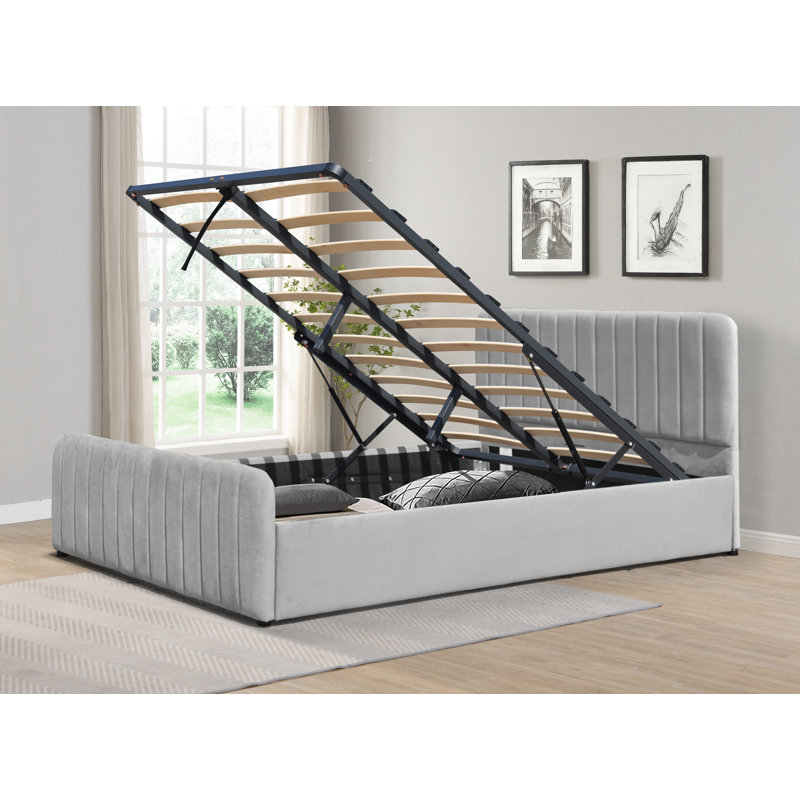 Upholstered Ottoman Bed, Kingsize (5'), Light Grey