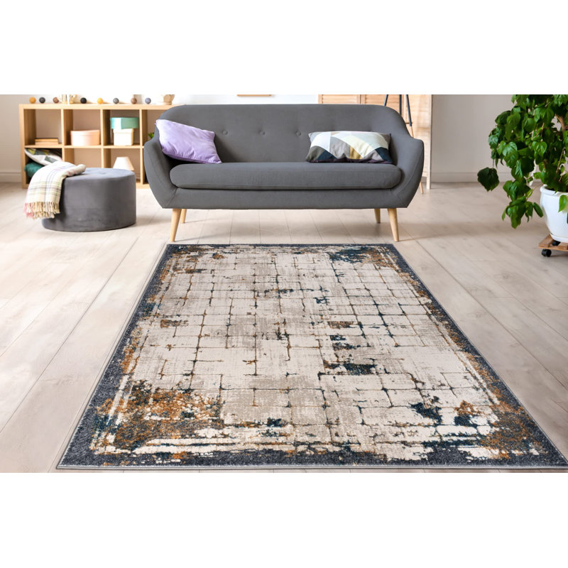 Abstract Oriental Carpet, Brown or Grey Polypropylene Rug, Contemporary Bedroom Area Rug - 5x8, 6x9, Rectangle 5'3" x 7'3"
