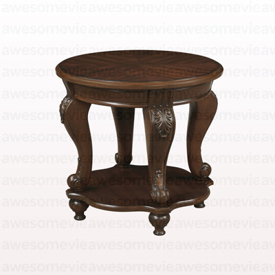 22'' Retro Round End Table,Solid Wood Sofa Side Table with Shelf,Living Room Corner Table Easy Assemble,Cherry