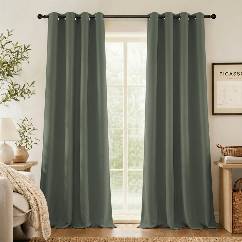 Blackout Curtains for Bedroom/Living Room Parkview Room Darkening Grommet Modern Drapes, Dark Mallard, 52" W x 95" L