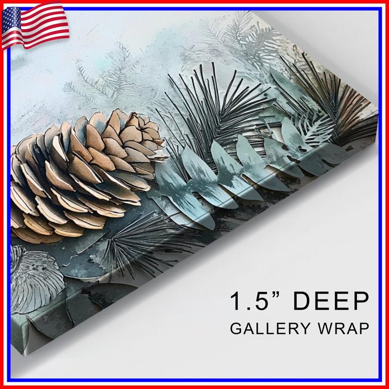 Pinecone Eucalyptus Arrangement Canvas Gallery Wrap in Many Sizes, 12 x 12 inches