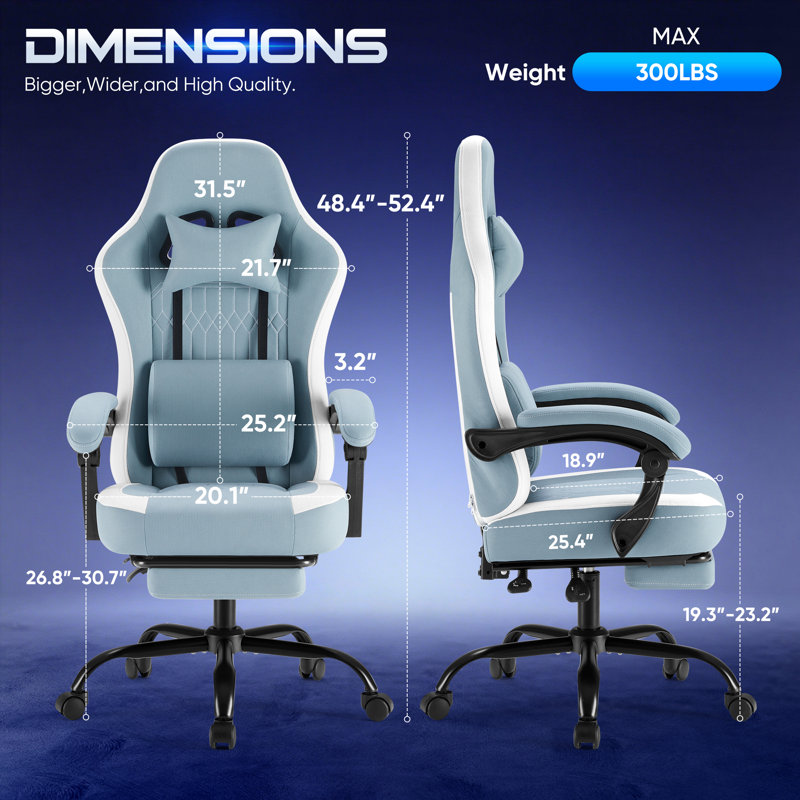 High-Back Adjustable Video Gaming Chair Ergonomic PC & Racing Game Chair with Footrest, Blue