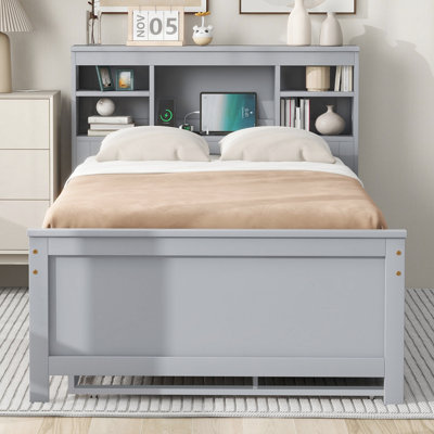 Lit simple avec tête de lit et 3 tiroirs gris - Plateforme en bois massif pour une chambre à coucher relaxante