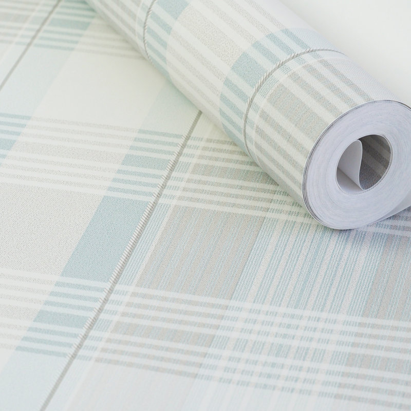 Rouleau de papier peint écossais classique non tissé, Bleu clair