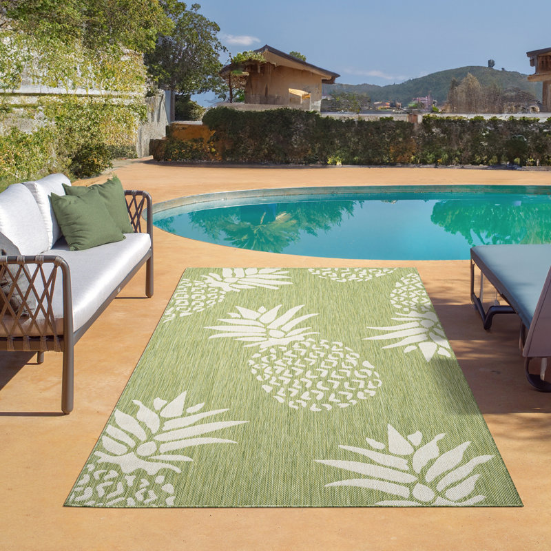 Gunn Ikat Tufted Green Power Loomed Indoor/Outdoor Area Rug, Rectangle 7'9" x 9'9"