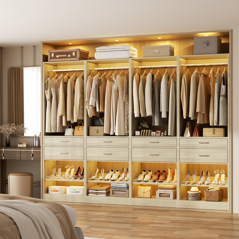 Armoire autoportante l 98 po avec tringle et tiroir, H 80 po x l 98 po x P 15,8 po, Bois blanc
