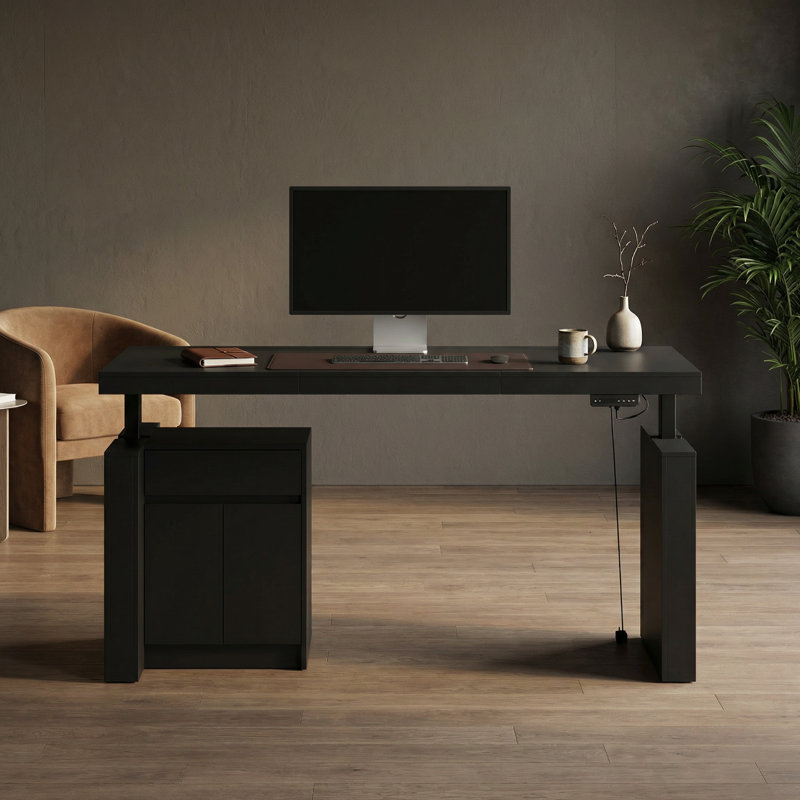 Cyril 71'' W Height Adjustable Standing Desk, Black