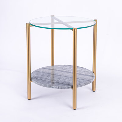 Table de bout avec rangement en marbre et verre Ansted