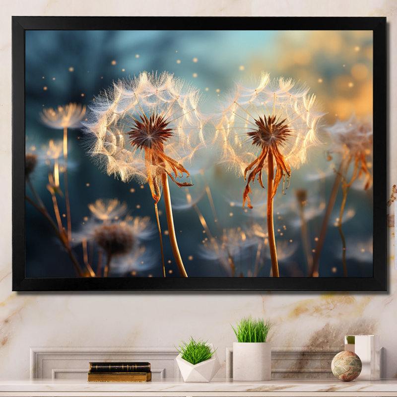 Dandelion Morning Moments II - Floral Canvas Prints, Cadre simple noir, H 34 po x l 44 po x P 1,5 po