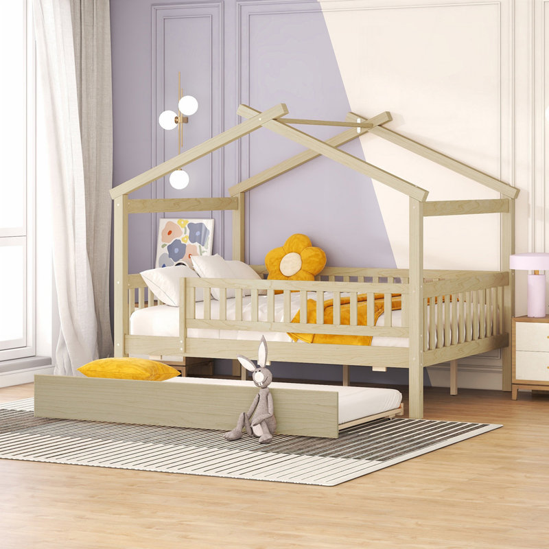 Lit en bois avec lit gigogne simple, Naturel, Complète