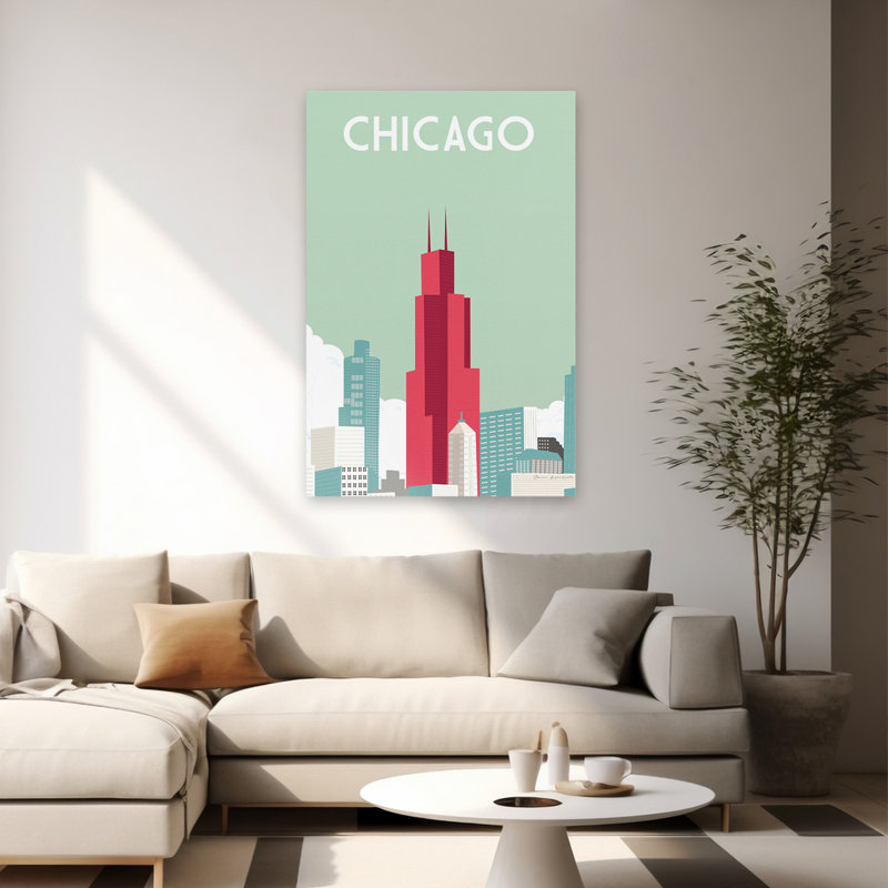 Chicago Crop - Adventure, Chicago, Illinois, art illustratif, H 60 po x l 40 po
