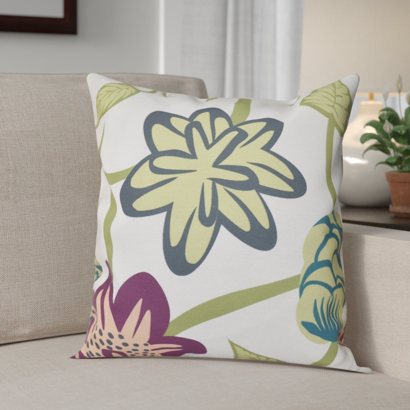 Housse et insert de coussin d'extérieur carré Botanical Blooms, Bleu marine, 16 po x 16 po