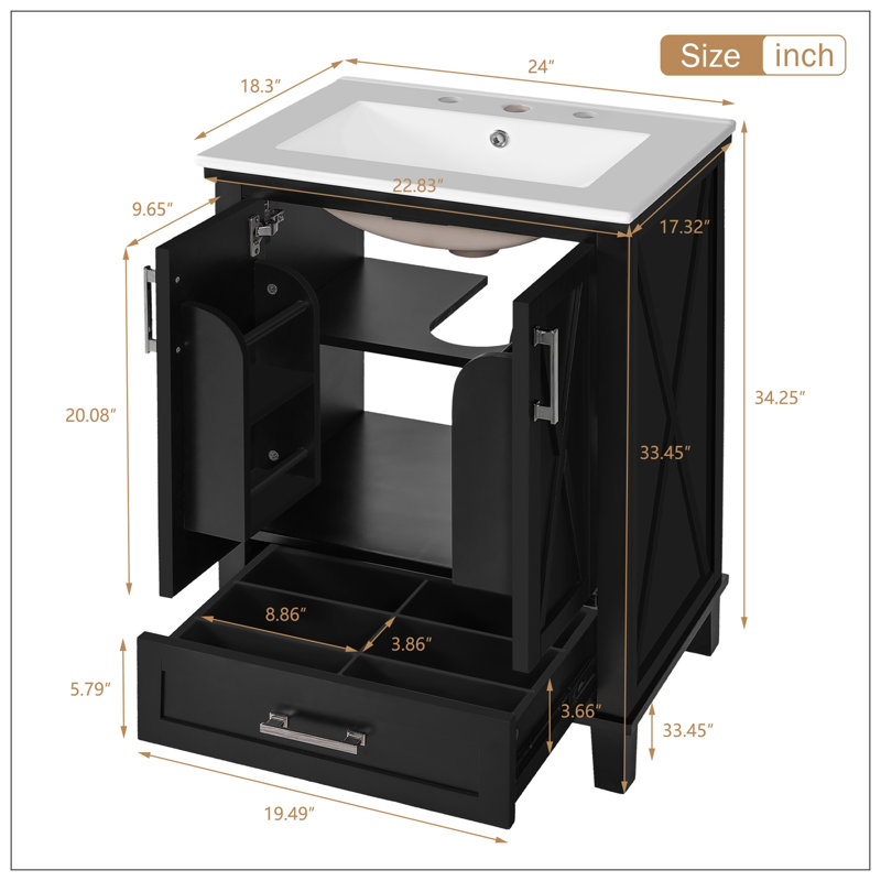 Meuble-lavabo pour salle de bain, Noir, Argent argent