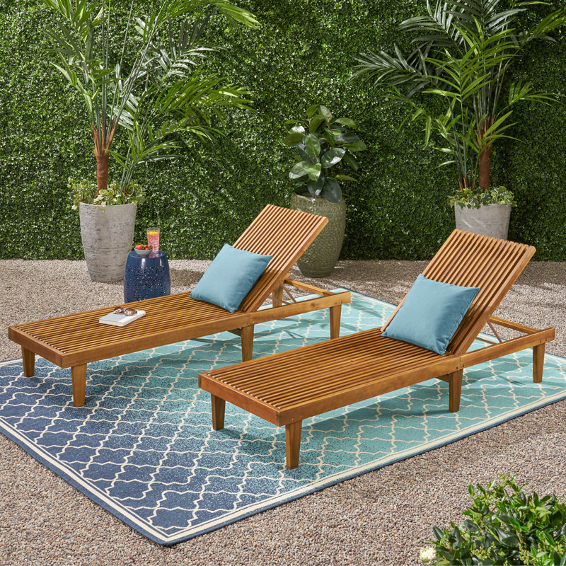 Cadain Outdoor Acacia Wood Chaise Lounge Set, Teak 