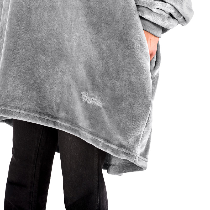 Bare Homey Wearable Blanket Microplush Side Pockets, Gray, Adult