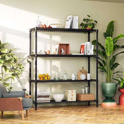 Étagère métallique robuste de 120 cm (47,2 po), 4 niveaux réglables, idéale pour le rangement commercial dans un garage, un entrepôt, une cuisine ou une réserve, chromée.