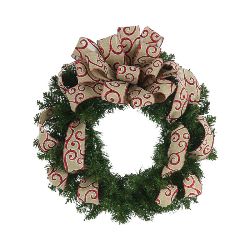 Couronne Nixa Evergreen avec ruban rouge et taupe