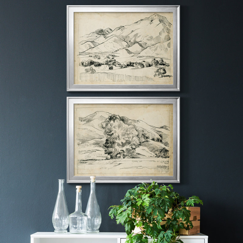 Mountain Sketch I - 2 Piece Single Picture Frame Print Set, 36.5" H  x 53" W x 1" D, Silver