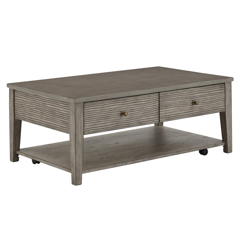 Ihan Antique Grey Finish Grey Fibre Cement Coffee Table With Shelf