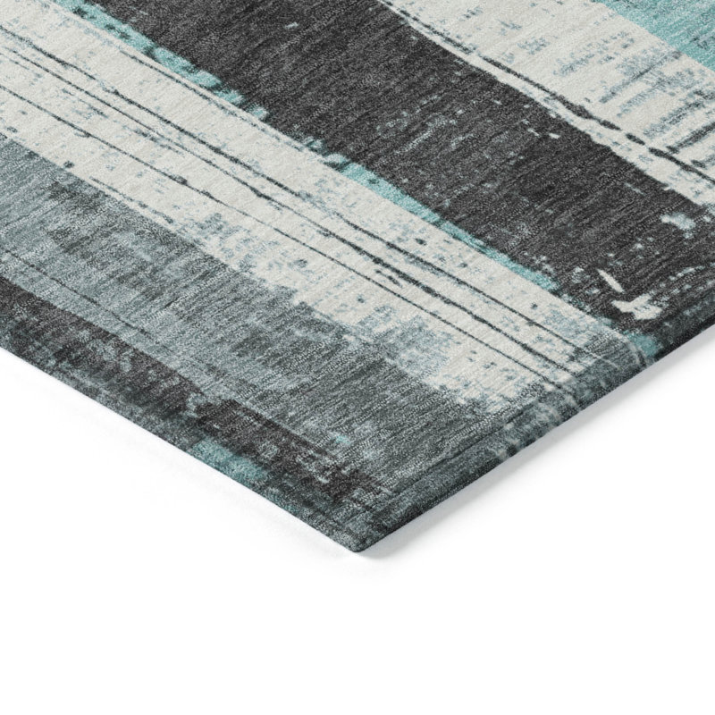 Machine Washable Indoor/Outdoor Xhevrie Teal Rug, Rectangle 3' x 5'