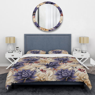 Ensemble de housse de couette Purple Embracing Meditative Floral Zen - Floral