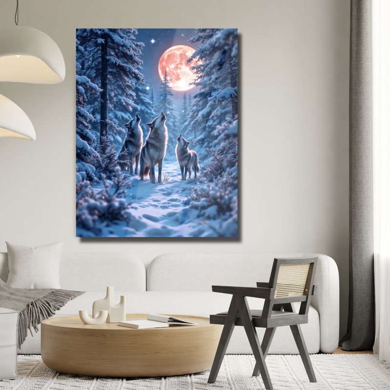 Art mural en verre trempé Howling Wolves, 16" H x 12" W