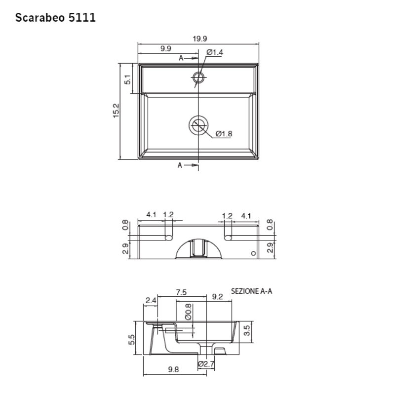 Scarabeo By Nameeks 15.1'' White Ceramic Rectangular Bathroom Sink with Overflow, One Hole