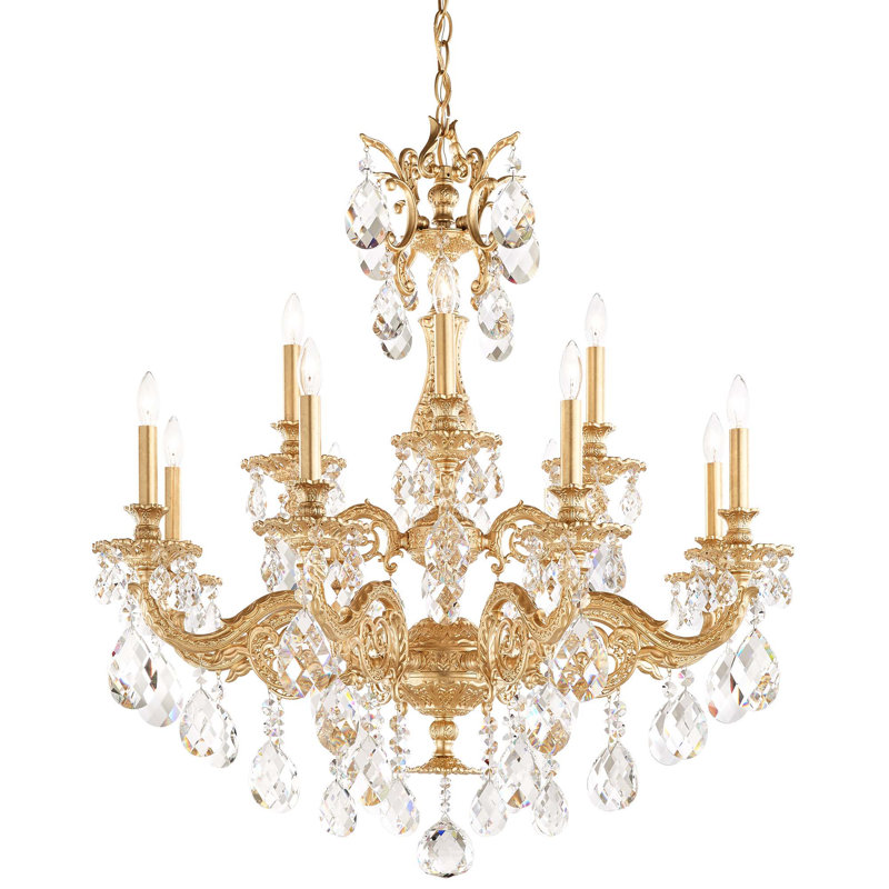 Milano 12 Light 32.5in x 33.5in Two-Tier Chandelier in Heirloom Bronze with Clear Heritage Handcut Crystals, Czech