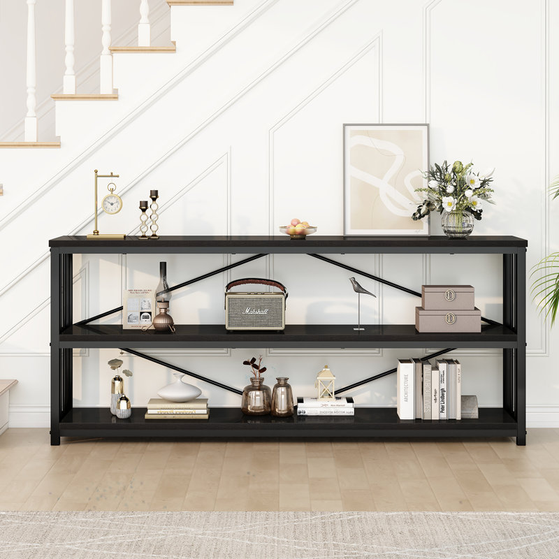 Table de 70 po avec console industrielle 70 po, tables d'entrée de style campagnard à 3 niveaux avec couloir derrière le canapé, table de canapé pour la maison et le salon