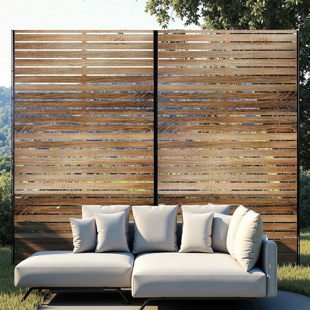 Metal Privacy Screen 182.9cm H X 119.4cm W, Outdoor Privacy Screens And Panels, 3-Panel Outdoor Divider With Stand,Horizontal Slat