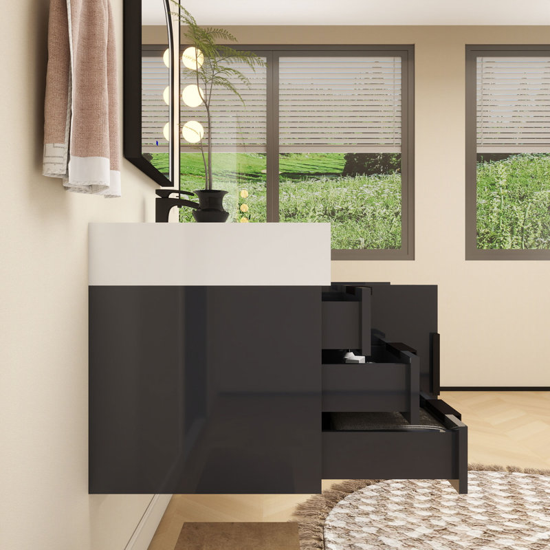 Ensemble de meuble-lavabo simple mural 42 po, Gris brillant