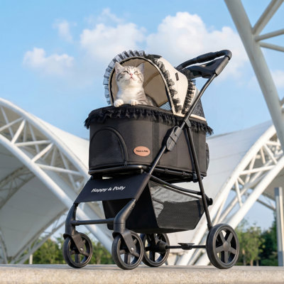 39''H 4-Wheel Foldable Pet Stroller for Small/Medium Dogs & Cats– 3-in-1 Convertible Design with Removable Carrier & One-Click Folding Mechanism