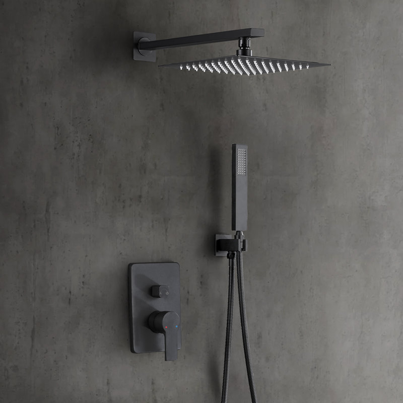 Système de douche mural complet avec valve anti-brûlure à pression équilibrée, Noir