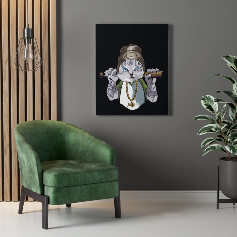 Thug Life Kitty Gangsta Cat - Wrapped Canvas Print, 41cm H x 30cm W